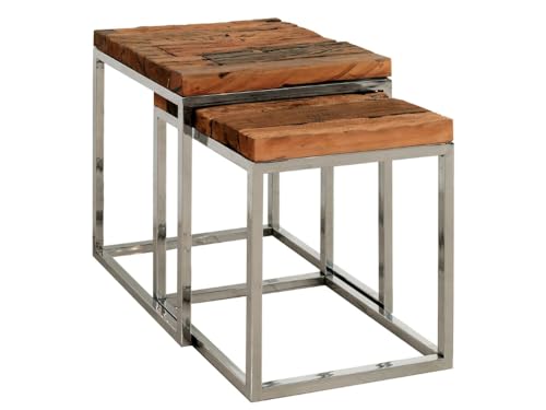 WOLF MÖBEL WOOD YOU LIKE Sleeper 2-Set Tisch, Beistelltische mit Glasplatte 6mm, recyceltes Altholz massiv von WOLF MÖBEL WOOD YOU LIKE