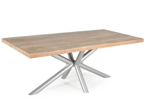 WOLF MÖBEL WOOD YOU LIKE live Edge Esstisch Massivholz Mango Latte, Plattenstärke 55mm, Tischfuß Eisen Memphis Round 75x75mm Silber (220 x 100) von WOLF MÖBEL WOOD YOU LIKE