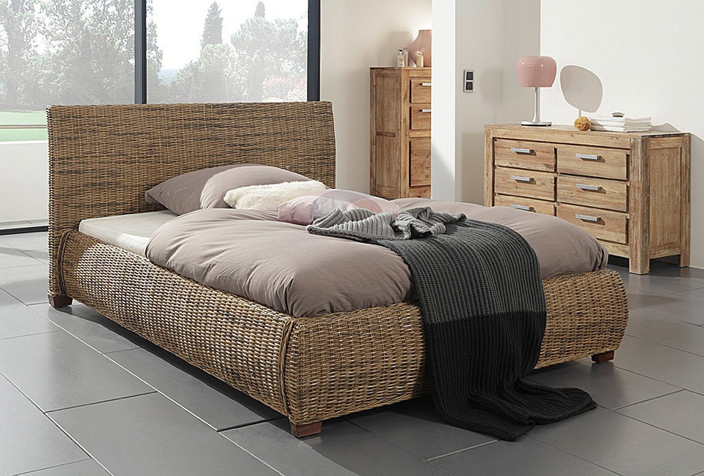 WOLF MÖBEL Bettgestell Rattanbett "Round", Rattan Holz Doppelbett Bettgestell Bett WOLF MÖBEL Bettgestell Rattanbett "Round", Rattan Holz Doppelbett Bettgestell Bett von WOLF MÖBEL
