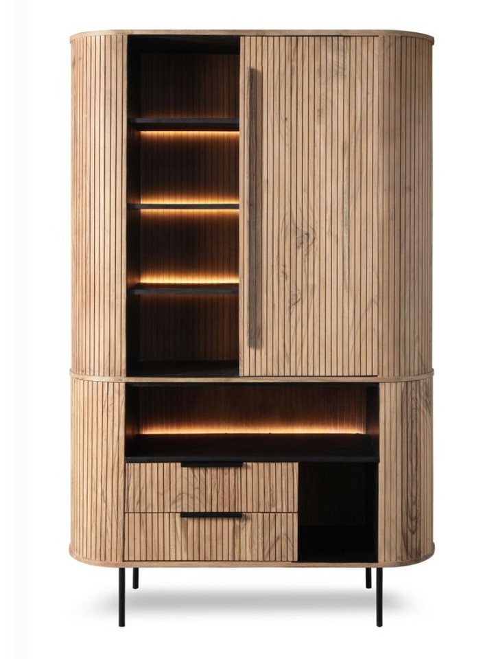 WOLF MÖBEL Küchenbuffet BRONX ROUND Schrank 1 Tür / 2 Schubladen / 6 Ablagen / Licht (118x40x195) integrierte LED-Beleuchtung von WOLF MÖBEL