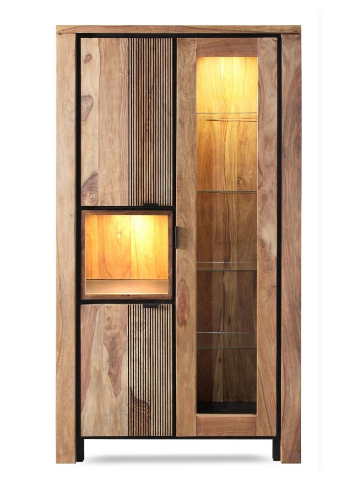 WOLF MÖBEL Vitrine BANDUNG Vitrine 1 Glas- / 2 Holztüren / 6 Ablagen / Licht (100 x 40 x 180) von WOLF MÖBEL