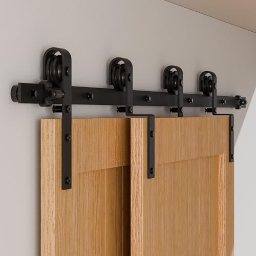 200CM/6.6FT Bypass Schiebetürbeschlag Doppeltür Schiebetüren Schiebetürsystem Komplettset Laufschiene Rollen Set Schwarz für 2 Holztür 95cm Breit, J-Form 200CM/6.6FT Bypass Schiebetürbeschlag Doppeltür Schiebetüren Schiebetürsystem Komplettset Laufschiene Rollen Set Schwarz für 2 Holztür 95cm Breit, J-Form von WOLFBIRD