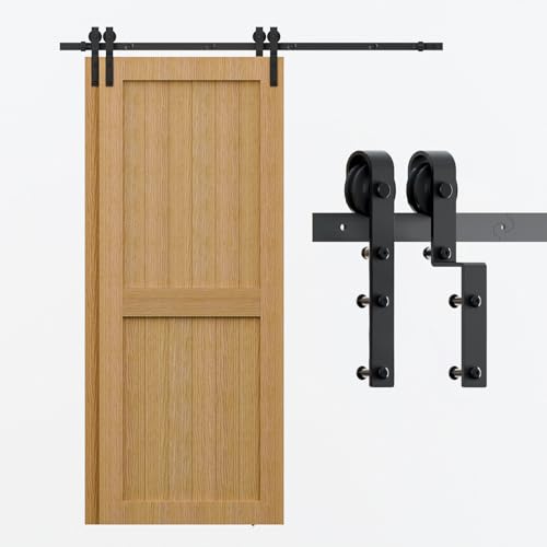 229CM/7.5FT Bypass Schiebetürbeschlag Doppeltür Schiebetüren Schiebetürsystem Komplettset Laufschiene Rollen Set Schwarz für 2 Holztür 108cm Breit, J-Form 229CM/7.5FT Bypass Schiebetürbeschlag Doppeltür Schiebetüren Schiebetürsystem Komplettset Laufschiene Rollen Set Schwarz für 2 Holztür 108cm Breit, J-Form von WOLFBIRD