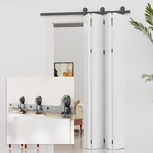 WOLFBIRD 152 cm zweifach faltbares Schiebetür-Hardware-Kit, obere Halterung für 4 Türen, leise, strapazierfähig (ohne Türen, nur Hardware) von WOLFBIRD