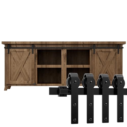 WOLFBIRD 167cm/5.5FT Schiene Super Mini Schiebetür Hardware Kit für Doppeltür, kleiner Schrank, TV-Stand verwendet (kein Schrank) von WOLFBIRD