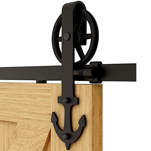 WOLFBIRD 183cm (6FT) Hardware Schiene Kit Schiebetür Rolle Großes Rad, Verwendet für Schiebetürbeschlag Set Schiebetürsystem Interne Einfache Holz, Schwarz von WOLFBIRD