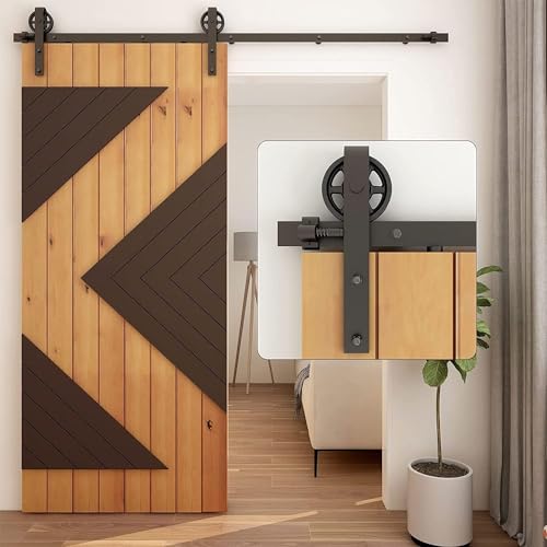WOLFBIRD 201CM/6.6FT Schiebetürbeschlag Schiebetüren Schiebetürsystem Komplettset Laufschiene Rollen Set Schwarz von WOLFBIRD
