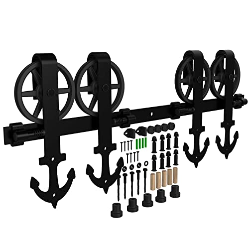 WOLFBIRD 396cm (13FT) Großes Rad Rolle Schiebetürbeschlag Holztür Doppeltür Schiebetürsystem Komplett-Set für 2 türen, Schwarz von WOLFBIRD