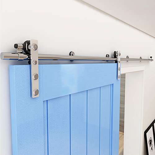 WOLFBIRD Schiebetürbeschläge Edelstahl 274cm Schiebeschiene Komplettes Rollschienenset Heavy Duty Stabil für einzelne Holztür (Flat-Form) von WOLFBIRD