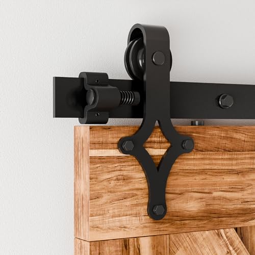 Wolfbird Hardware Kit Scheunentür 200cm-6.6ft Schiebetürsystem Schienen Kit, mit verstellbaren Bodenschienen, für Holztüren von WOLFBIRD