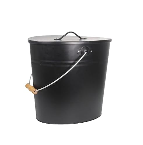 Ascheeimer schwarz mit Deckel 24 L | Kamin-Zubehör | Kohleeimer mit Tragegriff | Kamineimer für Asche | Allzweckeimer für Innen- und Außenbereich – Kamin, Grill und Ofen | Maße: 39 x 27 x 35 cm von Wolfcut