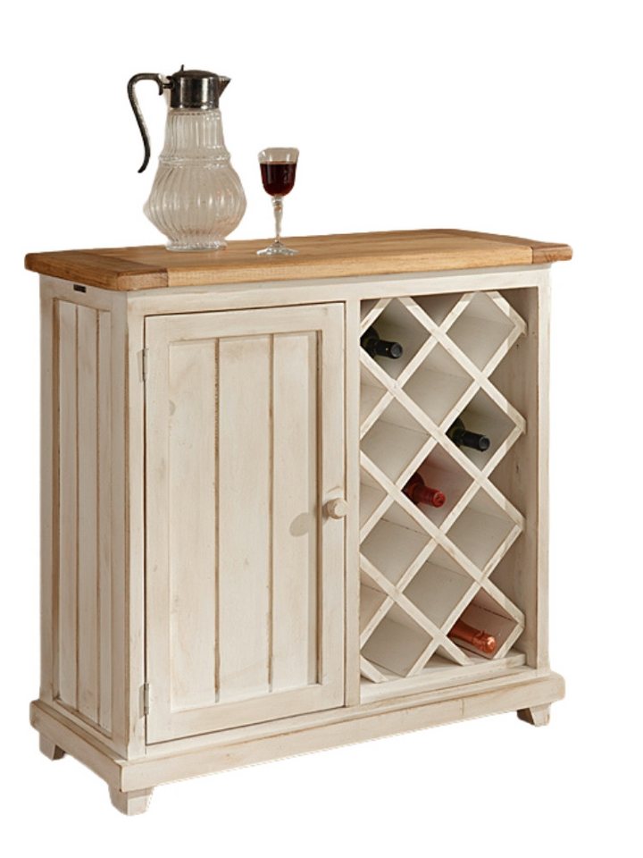 WOLF MÖBEL Ablageregal MEXIKO Weinregal für 11 Flaschen mit 1 Tür weiß /Top honig, 90x38x90, MEXIKO Weinregal für 11 Flaschen mit 1 Tür weiß /Top honig von WOLF MÖBEL