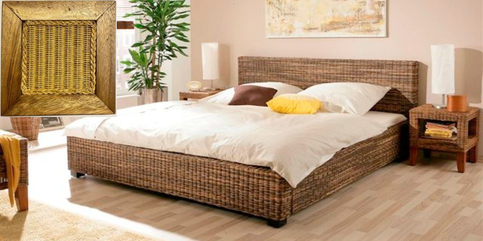 WOLFMÖBEL Bett BALI Rattan Bettgestell Doppelbett Hand gefertigt SLASH (156 x 85 x 225 cm (B/H/T) von WOLFMÖBEL