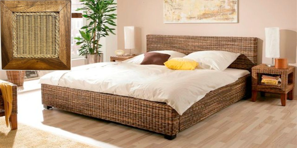 WOLFMÖBEL Bett BALI Rattan Bettgestell Doppelbett Hand gefertigt SLASH (216 x 85 x 225 cm (B/H/T) von WOLFMÖBEL