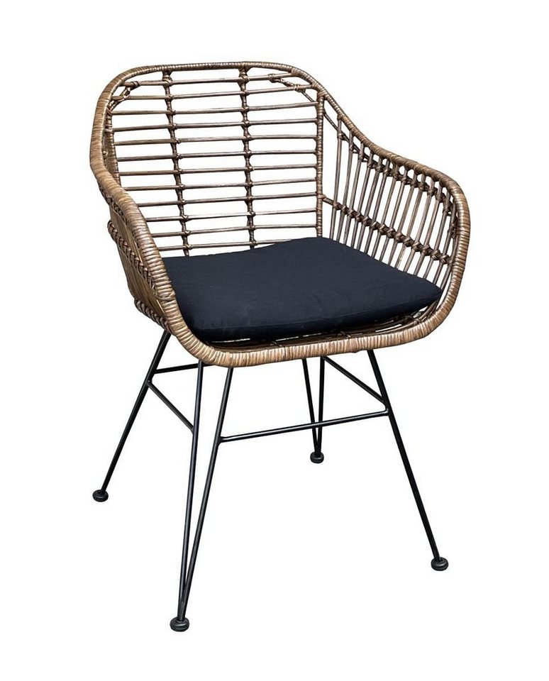 WOLFMÖBEL Küchenstuhl BALI Rattan Stuhl Tora inkl. Kissen schwarz (57 x 57 x 80 cm (TxBxH), BALI Rattan Stuhl Tora inkl. Kissen schwarz von WOLFMÖBEL