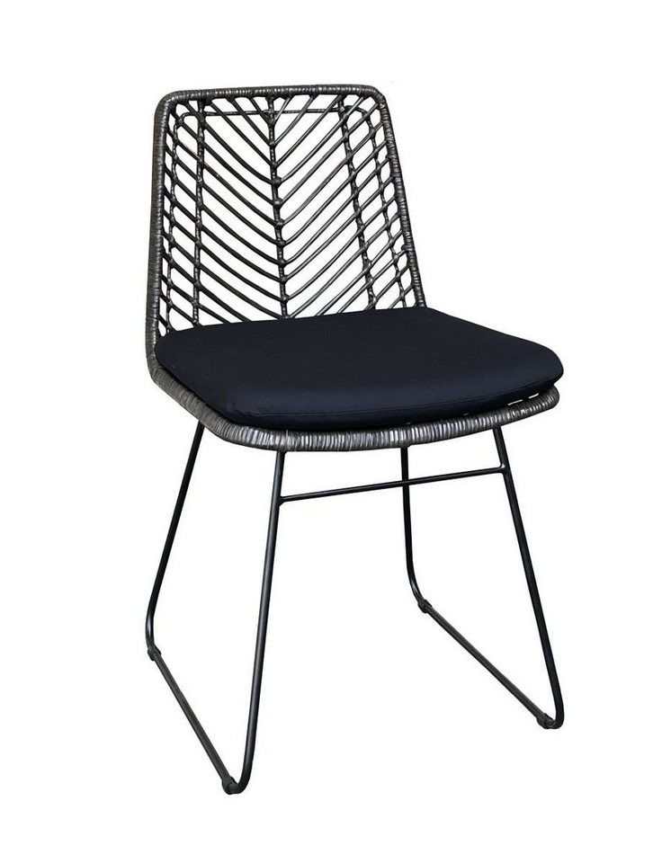 WOLFMÖBEL Küchenstuhl BALI Eisenstuhl mit Rattan inkl. Kissen schwarz (45x53x80 cm (L x B x H), BALI Eisenstuhl mit Rattan inkl. Kissen schwarz von WOLFMÖBEL