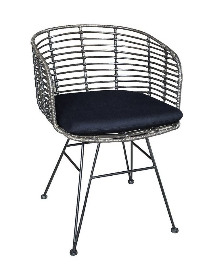 WOLF MÖBEL Esszimmerstuhl BALI Eisenstuhl CEKO Armlehne mit Rattan inkl. Kissen schwarz (53x58x78), BALI Eisenstuhl CEKO Armlehne mit Rattan inkl. Kissen schwarz von WOLF MÖBEL