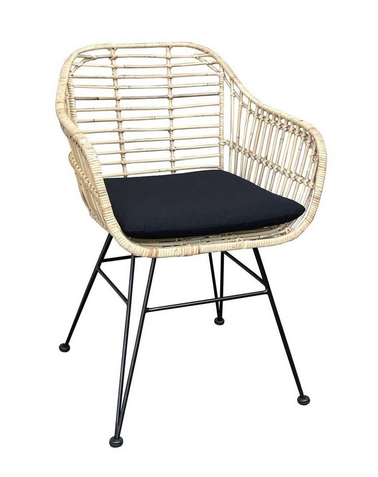 WOLF MÖBEL Esszimmerstuhl BALI Rattan Stuhl Tora inkl. Kissen schwarz (57x80x57), BALI Rattan Stuhl Tora inkl. Kissen schwarz von WOLF MÖBEL