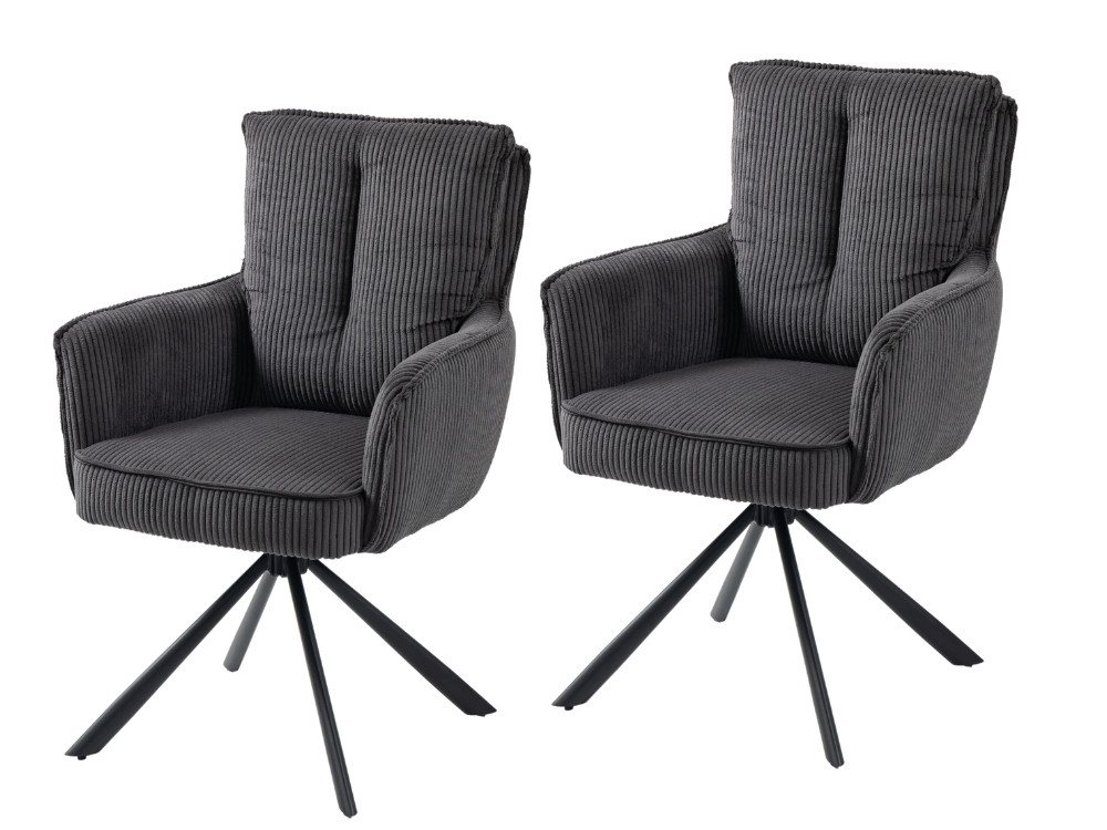 WOLF MÖBEL Esszimmerstuhl 2er-Set Drehstuhl Asher 180° dunkelgrau - mit Rückstellfunktion (62x67x95), 2er-Set Drehstuhl Asher 180° dunkelgrau - mit Rückstellfunktion von WOLF MÖBEL