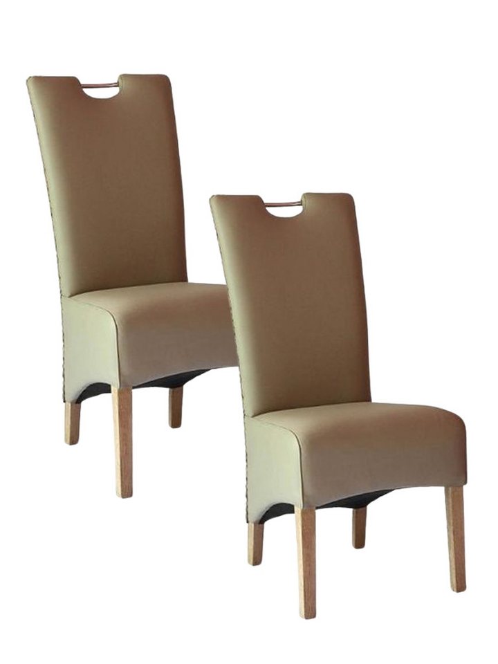 WOLF MÖBEL Esszimmerstuhl BALI Rattan Stuhl Prag 2 Stck PU Sesame Edelstahl Griff (47x45x105), BALI Rattan Stuhl Prag 2 Stck PU Sesame Edelstahl Griff von WOLF MÖBEL