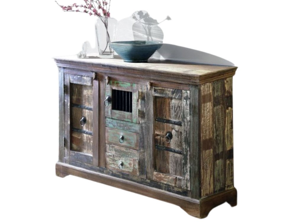 WOLFMÖBEL Sideboard (130x50x85 cm (L x B x H), HIMALAYA Kommode mit Eisen 3 Türen / 2 Schubladen von WOLFMÖBEL