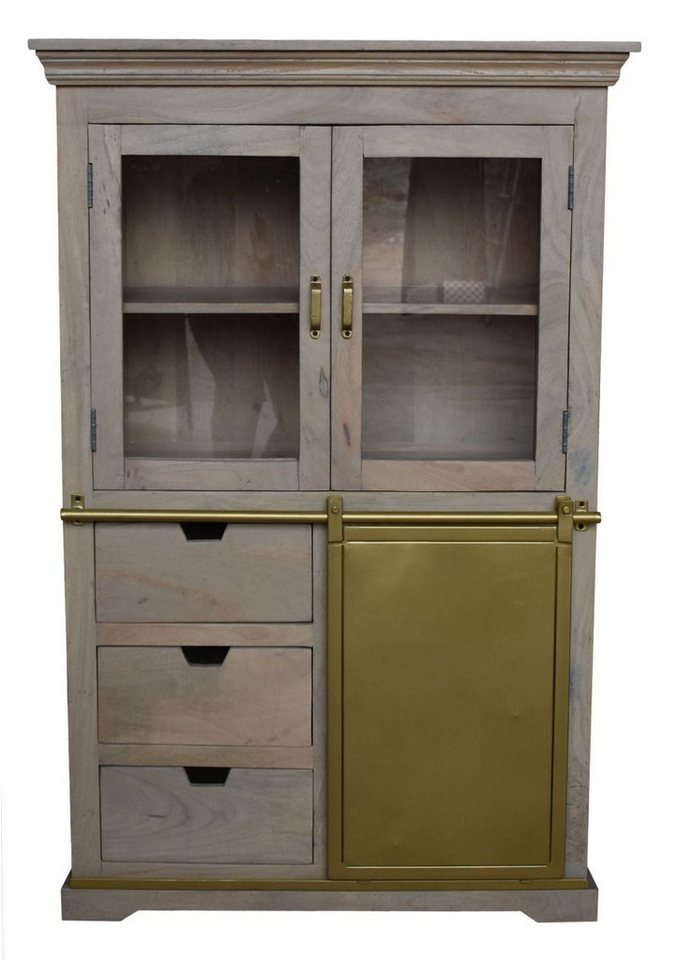 WOLF MÖBEL Sideboard (95x40x145), KEYWEST Highboard mit 2 Glastüren, 1 Schiebetüre, 3 Schubfächer von WOLF MÖBEL