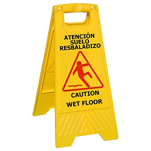 WOLFPACK 15050430 Warnschild mit spanischer Aufschrift „Atencion Suelo Resbaladizo“ (Vorsicht, rutschiger Boden), 60 x 21 cm von WOLFPACK