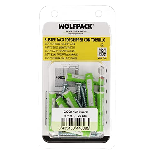 WOLFPACK LINEA PROFESIONAL 13136570 Blisterdübel Topgripper aus Bi-Material mit Schrauben Ø 8 mm. 20 Stück Universaldübel, Betondübel, Gipskartondübel, Farbig, único WOLFPACK LINEA PROFESIONAL 13136570 Blisterdübel Topgripper aus Bi-Material mit Schrauben Ø 8 mm. 20 Stück Universaldübel, Betondübel, Gipskartondübel, Farbig, único von WOLFPACK