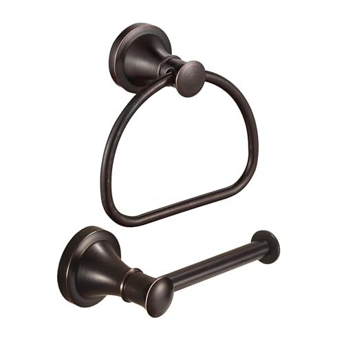 WOLIBEER Bronze-Toilettenpapierhalter, Badezimmer-Handtuchhalter, ölgeriebener Handtuchring, Wandhalterung, Papierrollenaufhänger, ORB, Badzubehör, Bauernhaus-Handtuchhalter von WOLIBEER