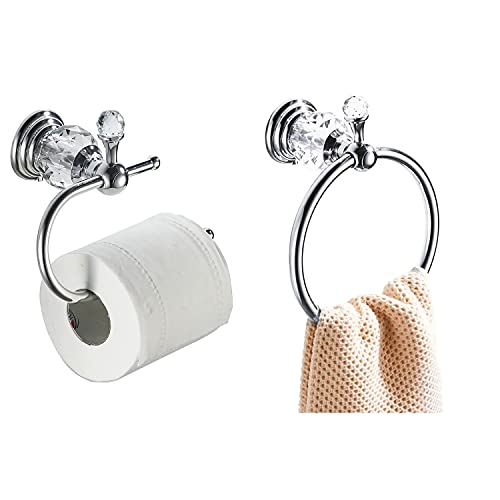 WOLIBEER Kristall Handtuchring, Chrom Papierhandtuchhalter Silber Badezimmer Zubehör Toilettenpapierhalter Handtuchhalter Handtuchhalter Tissue Roll Papierhalter 2 Stück Wandmontage von WOLIBEER