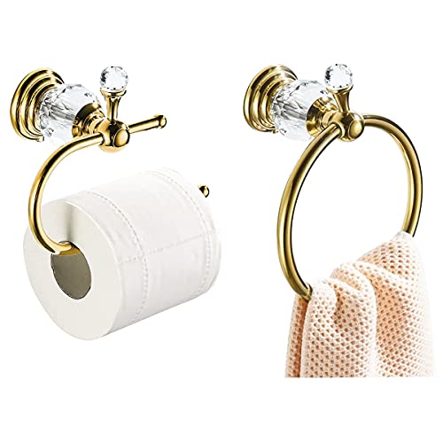 WOLIBEER Kristall Handtuchring, Gold Toilettenpapierhalter Handtuchhalter Handtuchhaken Tissue Roll Papierhalter Wandmontierter Handtuchhalter 2 Stück Sets von WOLIBEER