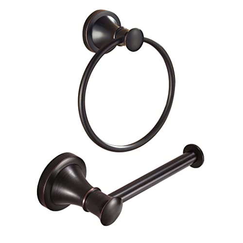 WOLIBEER Oil Rubbed Bronze Toilettenpapierhalter, Rustic Towel Holder 2 Pieces Set Farmhouse Hand Towel Ring ORB Tissue Roll Paper Hanger Bathroom Accessories Wall Mounted von WOLIBEER