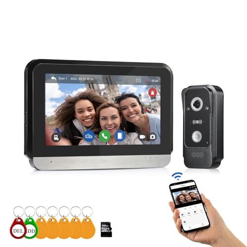 WOLILIWO 7 Zoll WiFi Verkabelte Video-Türklingelanlage mit Monitor, Unterstützung Zwei-Wege-Intercom Tuya APP Monitor Remote Unlock & 1080 HD IR Nachtsicht für Villa Home Office Apartment von WOLILIWO