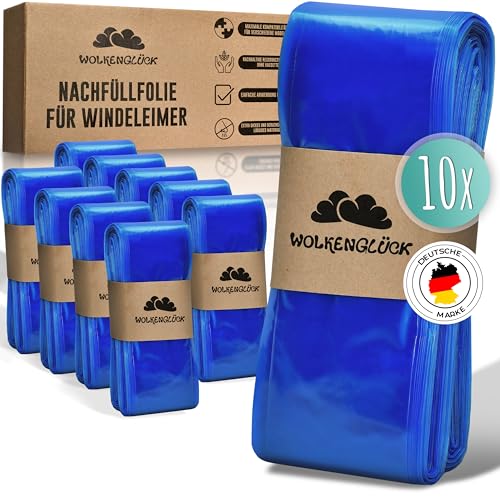 WOLKENGLÜCK® Windeleimer Nachfüllfolie [10er-Set in XXL-Länge] - kompatibel mit Windeleimer Nachfüllkassetten von Tommee Tippee, LittyCat, Chicco, Spross & Co. - reißfest & geruchsdicht von WOLKENGLÜCK