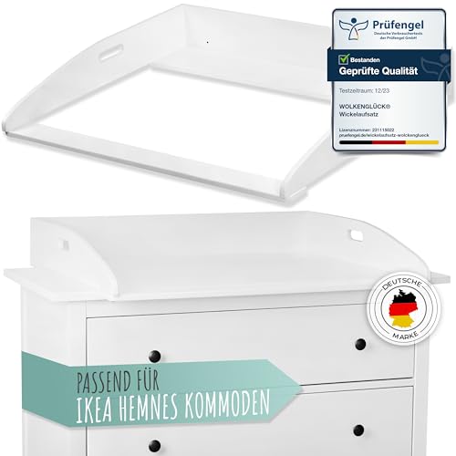 WOLKENGLÜCK® Wickelaufsatz für IKEA Hemnes Kommode [88x75x13cm] - Hochwertiger Hemnes Wickelaufsatz mit Sicherheitsbefestigung - 100% Kippsicherer Wickeltischaufsatz - Wickelaufsatz Hemnes Kommode von WOLKENGLÜCK