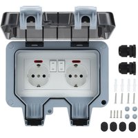 Swanew Außensteckdose Wandsteckdosen Gartensteckdose IP66 Wasserdicht Steckdose Outdoor Steckdose 16A 2 Fach von WOLKETON