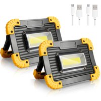 Vingo - 2X 30W led Arbeitsstrahler Baustrahler Akku Tragbares 3000LM Wiederaufladbare Campinglampe mit 3 Lichtmodi Flutlicht Baustrahler 4800mAh von VINGO