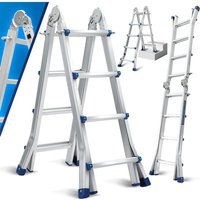 Wolketon Teleskopleiter Alu Leichtgewicht 4x4 Ebene Silber multifunktion Multifunktionsleiter Mehrzweckleiter Ausziehbare aus Hochwertigem Aluminium von WOLKETON