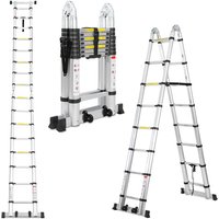 Wolketon Teleskopleiter Alu Leichtgewicht Rutschfester 1,9m+1,9m Silber Multifunktionsleiter Mehrzweckleiter Ausziehbare Leiter 15 Stufe Stehleiter von WOLKETON
