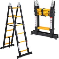 Wolketon Teleskopleiter Alu Leichtgewicht Rutschfester 1,9m + 1,9m schwarz Multifunktionsleiter Mehrzweckleiter Ausziehbare Leiter 15 Stufe von WOLKETON