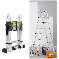 Wolketon Teleskopleiter Alu Leichtgewicht Rutschfester 2,5m+2,5m Silber Multifunktionsleiter Mehrzweckleiter Ausziehbare Leiter 15 Stufe Stehleiter von WOLKETON