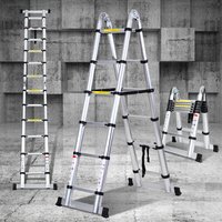 Wolketon Teleskopleiter Silber Aluminium Klappbar Multifunktionsleiter Anlegeleiter 1.9M+1.9M Mehrzweckleiter Fingerklemmschutz Auszeihleiter von WOLKETON