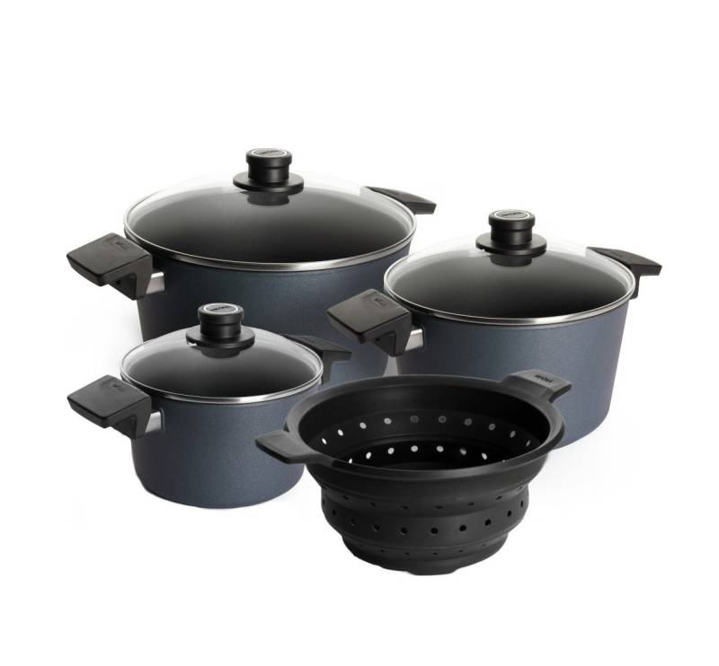 WOLL MADE IN GERMANY Bratentopf Woll Diamond Lite Topf Set 4tlg 20 24 28 cm Siebeinsatz Geschenkbox, Gusseisen, Geschenkbox von WOLL MADE IN GERMANY