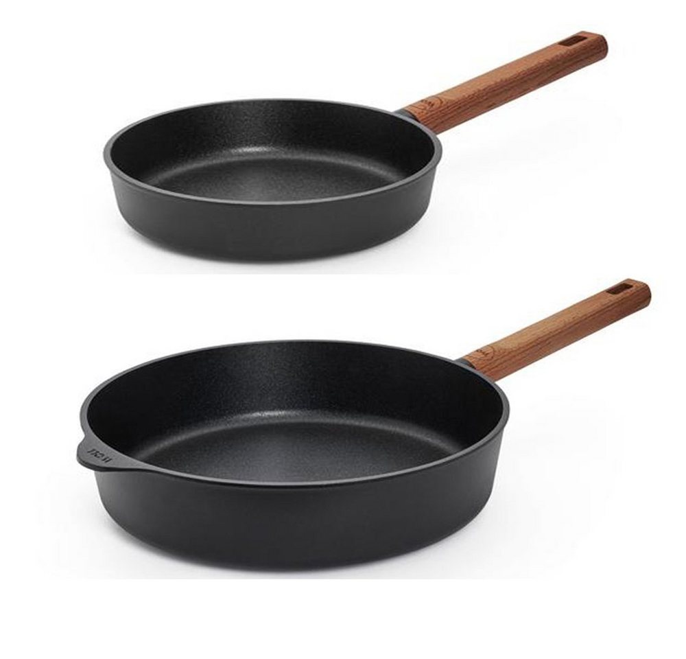 WOLL MADE IN GERMANY Pfannen-Set ECO Logic QXR, Induktion, mit festem Holzstiel (PFAS-FREE), Aluminiumguss (Set, 2-tlg., Flachpfanne 24cm + Hochrandpfanne 28cm), Ø24cm, Ø28cm, nicht spülmaschinengeeignet von WOLL MADE IN GERMANY