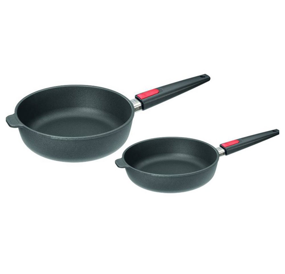 WOLL Pfannen-Set "Nowo Titanium" Hochrandpfannen Schmorpfannen, Aluminiumguss (Set, 2-tlg., 2x Hochrandpfanne 1x Ø 24 cm 1x Ø 28 cm), abnehmbarer Stielgriff, Spülmaschinengeeignet, Induktionsgeeignet von WOLL