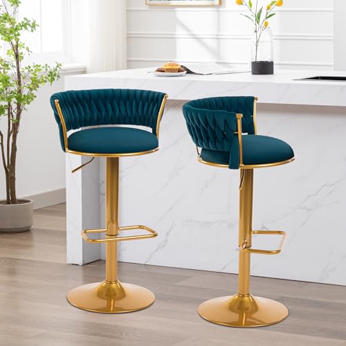 WOLMICS Barhocker barstuhl 2er Set höhenverstellbar,Tresenhocker 360° drehbar,Küchenhocker mit geflochtener Rückenlehne Fußstütze,Samtstuhl mit Metallrahmen,Dunkelblau WOLMICS Barhocker barstuhl 2er Set höhenverstellbar,Tresenhocker 360° drehbar,Küchenhocker mit geflochtener Rückenlehne Fußstütze,Samtstuhl mit Metallrahmen,Dunkelblau von WOLMICS