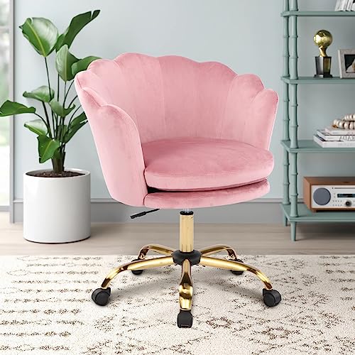 WOLMICS Bürostuhl Höhenverstellbar Drehstuhl Samt Bürosessel Schminkstuhl mit Rädern,Sessel Samtstuhl Für Schlafzimmer/Arbeitszimmer,Rosa+Gold von WOLMICS