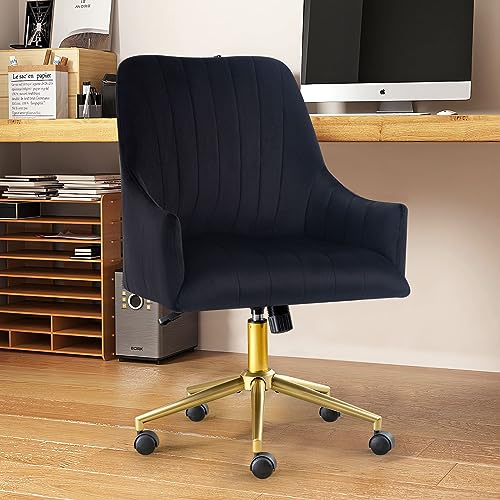WOLMICS Schminktisch Stuhl Höhenverstellbar Drehstuhl Mit Rollen，Bürostuhl Bis 150 kg Belastbar，Samtstuhl Schreibtischstuhl Mit Armlehnen Für Schlafzimmer/Arbeitszimmer，schwarz von WOLMICS