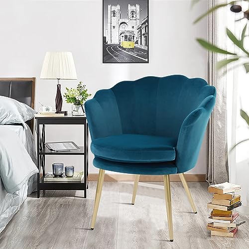 WOLMICS Schminktischstuhl aus Samt Bürostuhl 150KG für zu Hause,Ergonomischer Schreibtischstuhl für Homeoffice,Sessel Schlafzimmer mit Blütenblätter Rückenlehne Polster für Schlafzimmer/Wohnzimmer von WOLMICS
