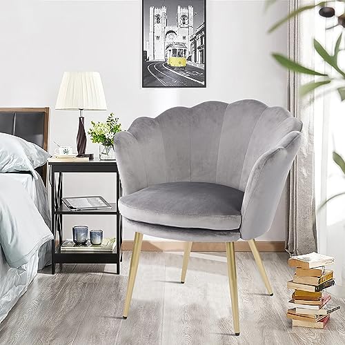 WOLMICS Schminktischstuhl aus Samt Bürostuhl 150KG für zu Hause,Ergonomischer Schreibtischstuhl für Homeoffice,Sessel Schlafzimmer mit Blütenblätter Rückenlehne Polster für Schlafzimmer/Wohnzimmer von WOLMICS